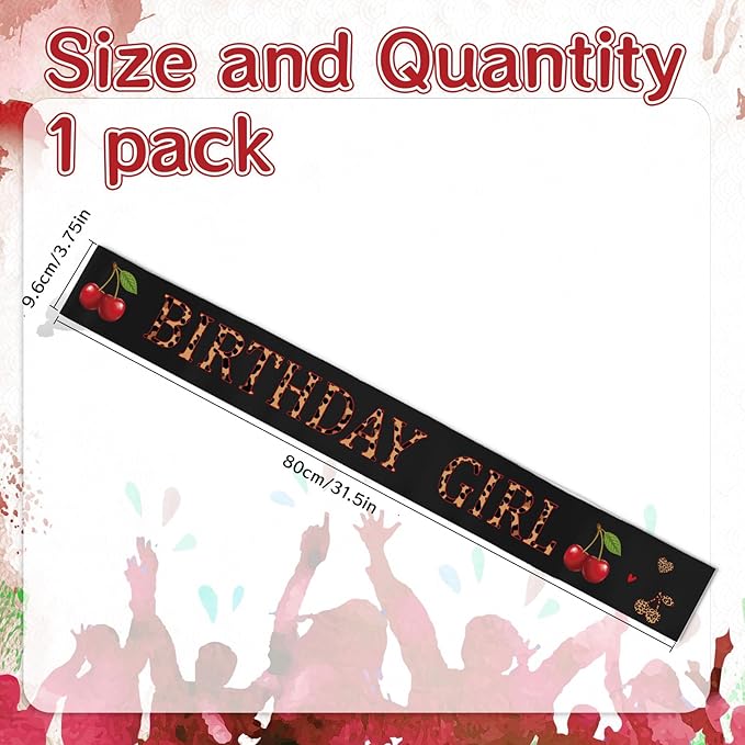 Cheetah and Cherry Birthday Decorations - Cheetah Print Cherry Theme Birthday Girl Party Sash, Girls Night Women Birthdays Party Decoration Supplies