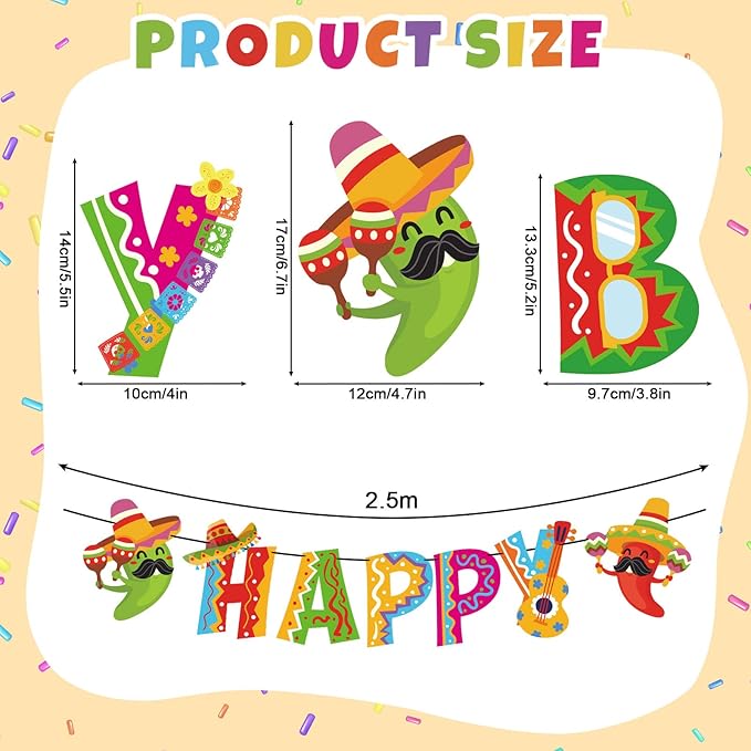 Whaline 2Pcs Mexican Happy Birthday Banner Colorful Mexican Fiesta Birthday Bunting Garland Cinco De Mayo Taco Paper Banner Pre-Assembled for Mexican Carnival Birthday Hanging Decor Party Supplies