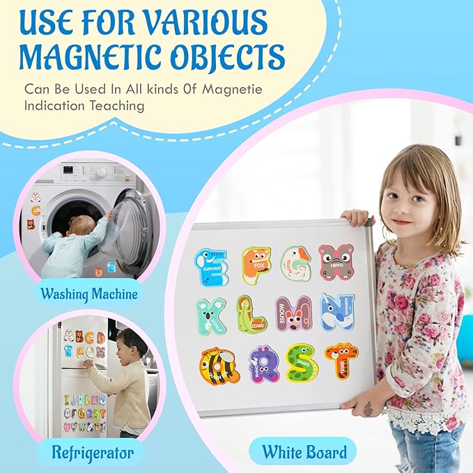 Magnetic Letters, Fridge Alphabet Magnets ABC for Toddlers 1-3, 26 PCS Cute Animal Uppercase Refrigerator Toys, Preschool Spelling Learning Games, Ideal Educational Gift for Kids 2 4 5 Years Old