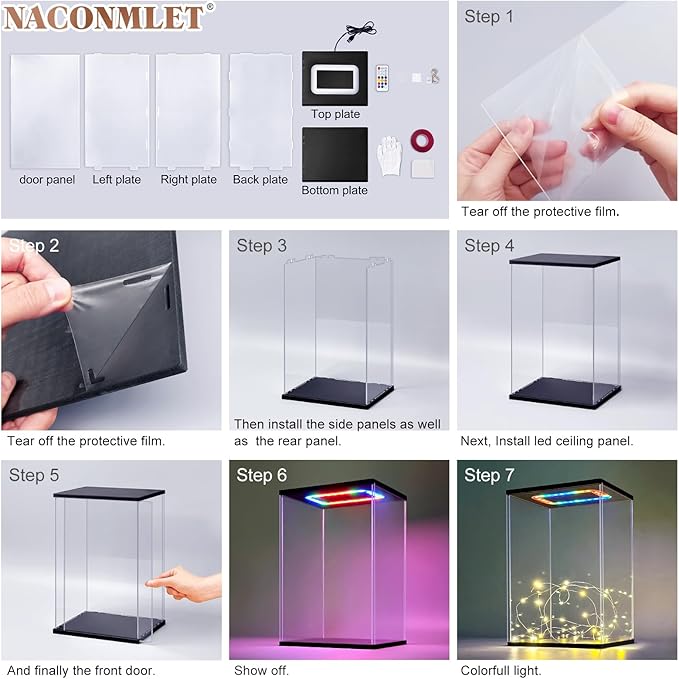 Acrylic Display Case with Color Led Light for Lego 76191/76223-Thickened Clear Display Case for Collectibles Showcase Organizer Box for Action Figures