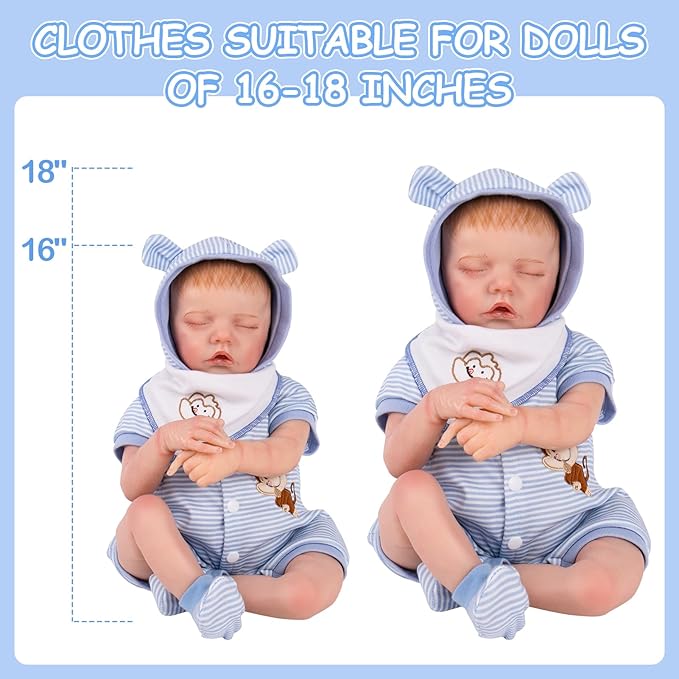 Aori Reborn Baby Dolls Outfit Set with Bassinet Accessories 7 Pieces - Realistic Babies Carrier Bed and Clothes for 16-18 Inch Newborn Lifelike Reborn Doll, Blue