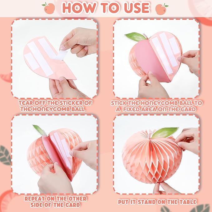 Spakon 9 Pcs Peach Birthday Party Decorations Peach Honeycomb Centerpieces Table Decorations for Wedding Birthday Party Supplies