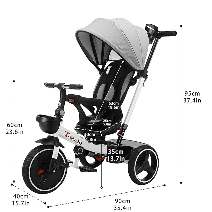 UBRAVOO Baby Tricycle,6-in-1 Baby Push Bike Steer Stroller,Learning Toddler Bike/Detachable Guardrail,Adjustable Canopy,Safety Harness,Folding Pedal,Storage Basket,Brake,Shock Absorption