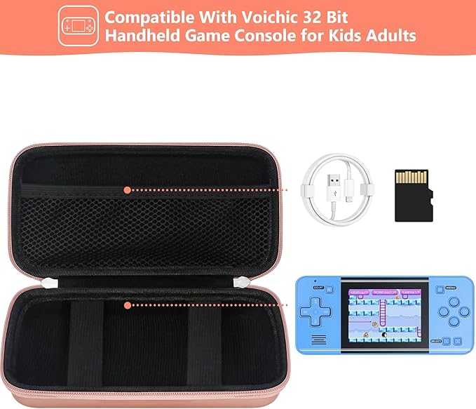 Supmay Carrying Case Compatible with Voichic 32 Bit Handheld Game Console for Kids Adults, Preloaded 135 Retro Portable Gaming Player Storage Holder Travel Bag with Mesh Pocket for USB Cable,Rose Gold
