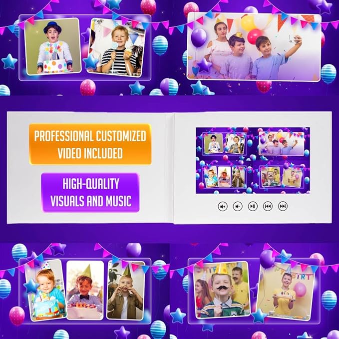 Unique Video Birthday Card for Boys – Personalized with Photos – 7” LCD Screen, 4GB Internal Memory, Rechargeable Battery – Gift for Son, Brother, or Nephew