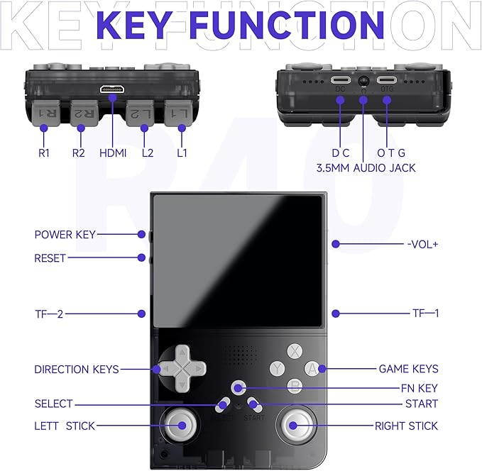 R40 Retro Handheld Game Console - Open Source System,3.5" IPS Screen, 18,000+ Classic Games, 128G TF Card, 3000mAh Battery, Portable Gaming Player for Travel, Retro Gaming Console, Black