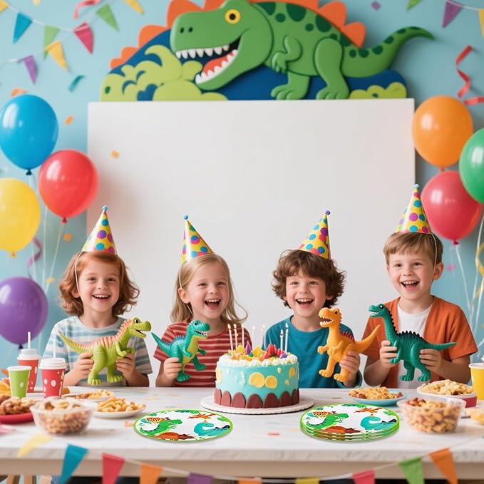 20Pcs 9 Inch Dinosaur Party Plates Cute Cartoon Dino Theme Heavy Duty Paper Plates Disposable Paperplates for Baby Shower Boys Girls Kids Dinosaur Birthday Party Decorations Supplies