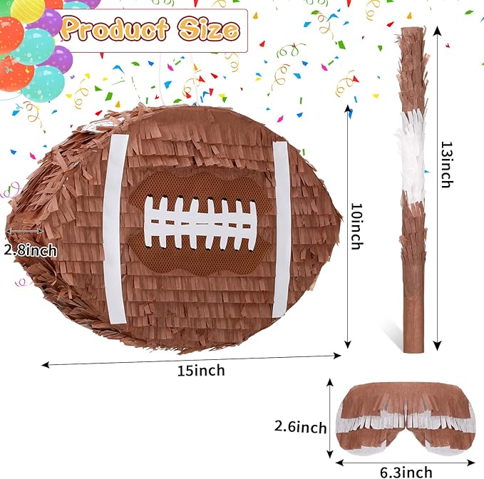 Sratte Kids Football Piñata for Birthday Decoration Football Piñata with Bat and Eye Mask for Boys Sports Birthday Party Supplies