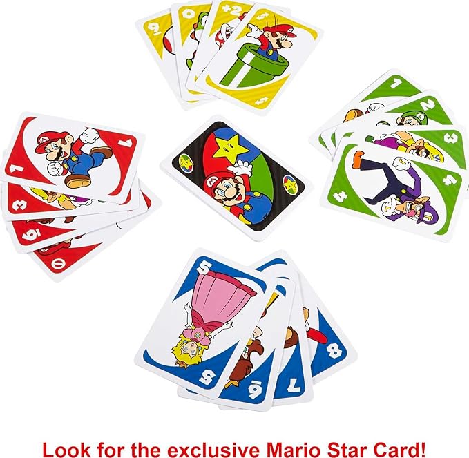 Mattel Games UNO Super Mario Card Game Animated Character Themed Collector Deck 112 Cards with Character Images, Gift for Kids Ages 7 Years Old & Up (Amazon Exclusive)
