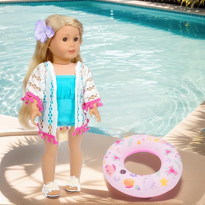 18 Inch American Doll Accessories, Fashion Doll Swimming Play Sets for American 18 Inch Girl Including Clothes Swimsuit Sunglasses Phone Shoes