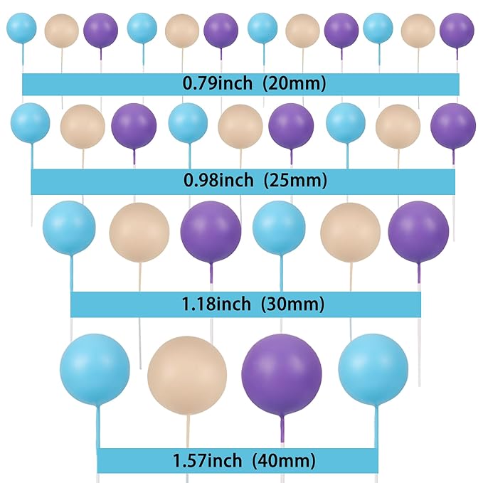 Gyufise 30Pcs Balls Cake Toppers - Ball Shaped Cupcake Toppers & Mini Balloons Cake Decorations for Baby Shower & Birthday Party Supplies - Khaki, Purple, Deep Blue