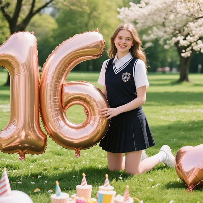 40 Inch Rose Gold Balloon Number 16 Balloon,Jumbo Mylar Foil Helium Balloon for 16 Digital Balloons for Birthday Party,Wedding Anniversary Party Decorations