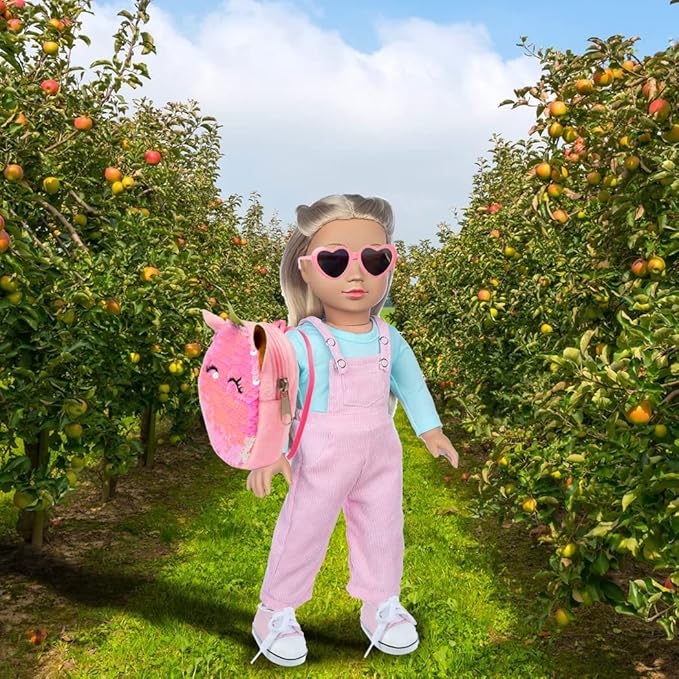 Ebuddy Doll Clothes & Accessories - 8 Sets Outfit with Shoes, Backpack, Glasses, Camera, Pad for 18 Inch Girl Dolls