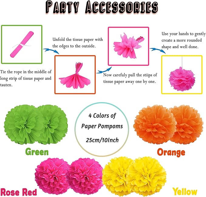 Mexico Party Decorations, Fiesta Paper Fans Pom Poms Picado Banner Pennant Garland String Hanging Swirls Decorations for Mexican Fiesta Cinco De Mayo Taco Themed Birthday Party Supplies
