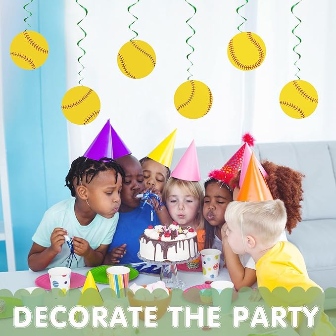 30 Pieces Softball Party Decoration Swirls Sports Hanging Swirl Decorations Birthday Party Supplies Sport Theme Ceiling Streamers for Softball Fans Club