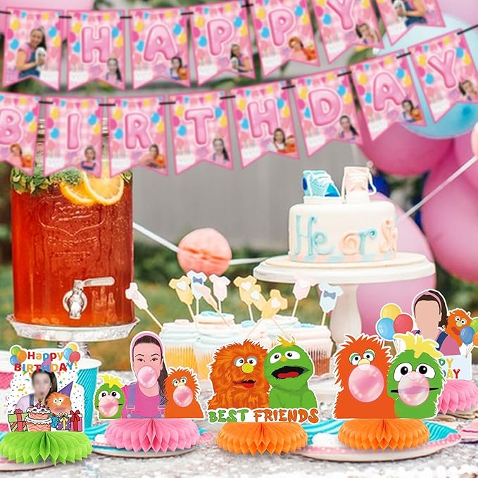 Rachel Girls Party Decorations Honeycomb Centerpiece, 7 Pieces English Teacher Theme 3D Double Side Cake Toppers Table Centerpieces, Photo Backdrop for Fans Birthday Party Decorations