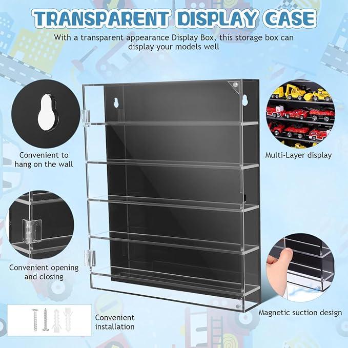 Acrylic Toy Car Storage Organizer with Compartment Display Rack for Boy Girl Transparent Showcase for Collectibles Models Figures