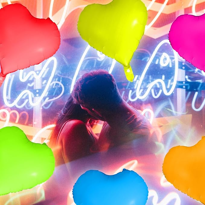 12 Pcs 22 Inches Heart Glow in The Dark Neon Balloons Glow Party Supplies Neon Foil Balloons 90 80s Hip Hop for Birthday Wedding Anniversary Backdrop Decor