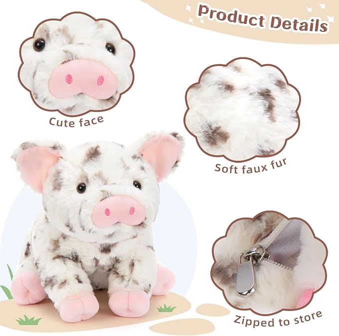 Pig Stuffed Animal Plush 5Pcs - Mommy Spotted 16" with 4 Little Piggy in Her Zippered Tummy - Cute Plushie Toy Gift for Girls and Kids
