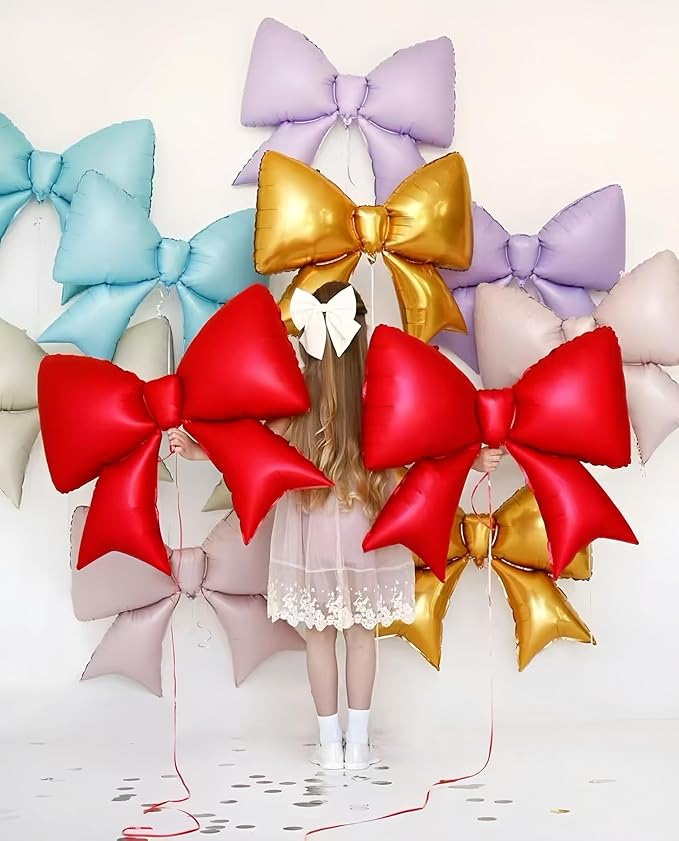 4Pcs Red Pink Bow Balloons Decor/38 Inch Jumbo Bow Birthday Decorations for Girls Women, Valentines Day, Galentines Party, Bachelorette Girls Night, Bridal Shower Wedding Engagement Photo Booth Props