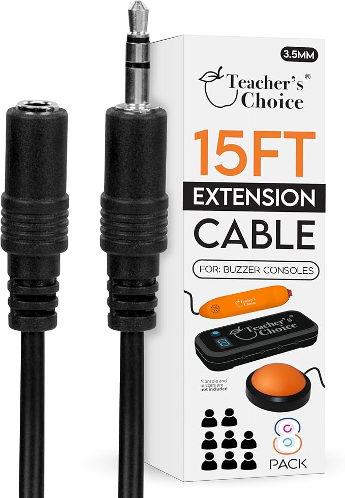 Teacher's Choice 15 Ft Extension Cables for Handheld Game Buzzer System (8 Pack)