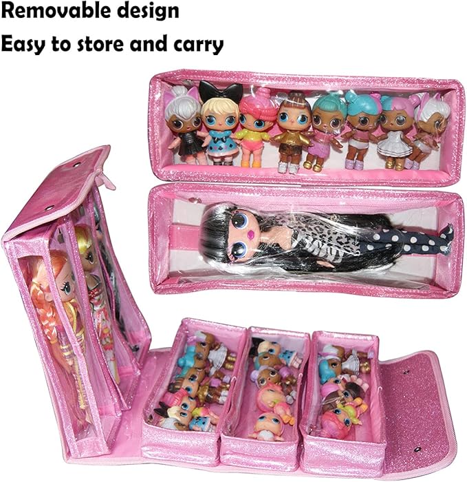 Leeche Carrying & Display Case for Dolls Compatible with LOL OMG Dolls&All Dolls,Clear View Hanging Dolls House,Easy Carrying Storage Organizer(Dolls Not Includ )