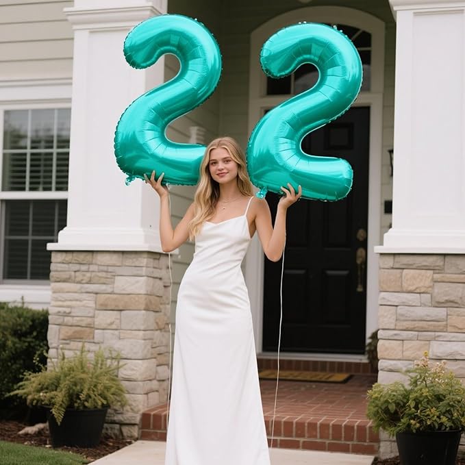 40 Inch Teal Blue Balloon Number 2 Giant Two Balloons Number Birthday Decorations, 2nd 12 20 21st Party Celebration Decorations Digital Balloon Wedding Anniversary Party Supplies