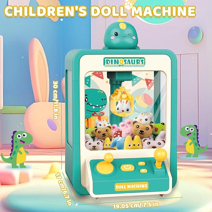 Claw Machine for Kids, Dinosaur Claw Machine Arcade Toy for Girls Boys 3+, Mini Vending Machine for Kids with 10 Mini Plush Toys, Electronic Party Prize Candy Dispenser Toy Game for Birthday Gift