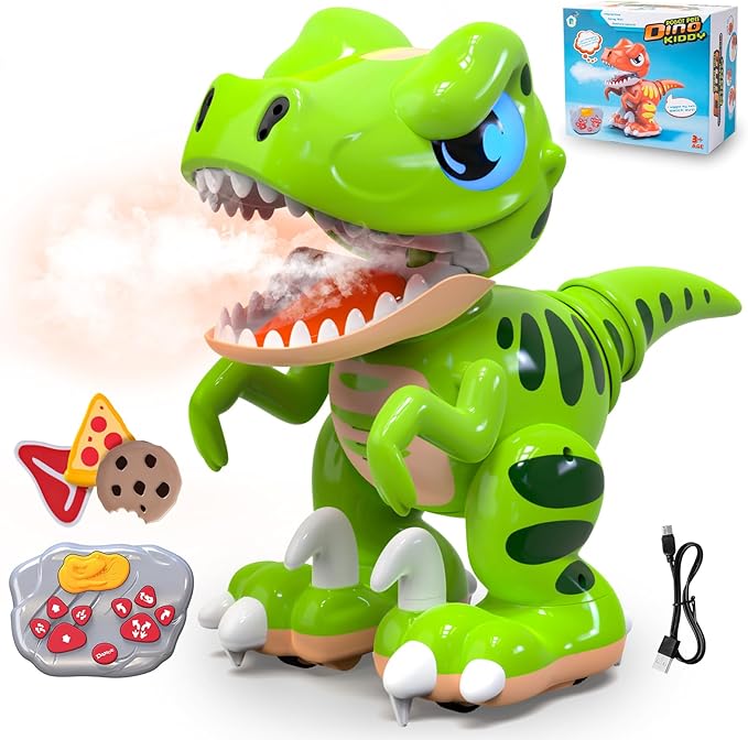 P&C Remote Control Dinosaur Toys for Kids Rechargeable Robot Velociraptor Toy with Spraying,Sound Effects,Dancing,RC Dino for Boy&Girl 3-12 STEM Gifts for Kid