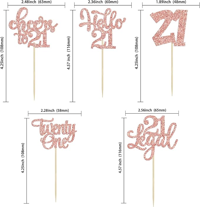 30Pcs 21st Birthday Cupcake Toppers Twenty One Legal 21st Cupcake Picks Cheers to 21 Years Old Cake Decorations for Birthday Anniversary Party Supplies Rose Gold Glitter