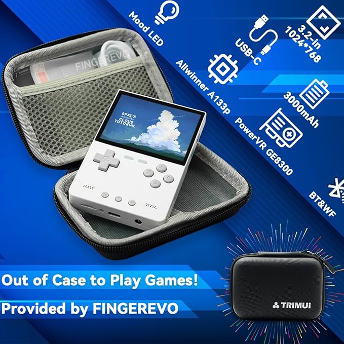 Trimui Brick Handheld Game Console 3.2-inch 1024 * 768 IPS Screen 3000mAh Trimui-brick Opensource System with Portable Case and Screen Protector White