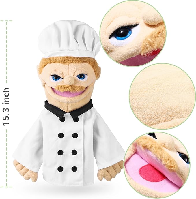 Role Play Hand Puppets Hand Plush Chef Doctor Fireman Pirate Detective Athlete Nurse Worker Hand Puppet Toys Puppets for Kids Storytelling Imaginative Pretend Play Teaching Preschool(Chef)