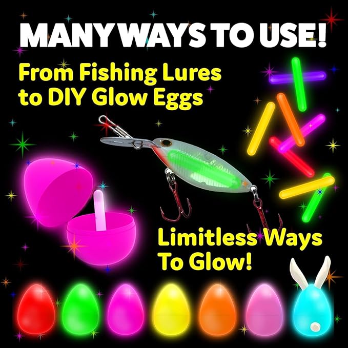 PartySticks Mini Glow Sticks 100 Pack Glow-in-the-Dark Small, for Easter Eggs, 5 Colors, Neon Light Sticks Bulk Party Favors, Easter Basket Stuffer Party Pack, Weddings Classroom Decorations Prizes