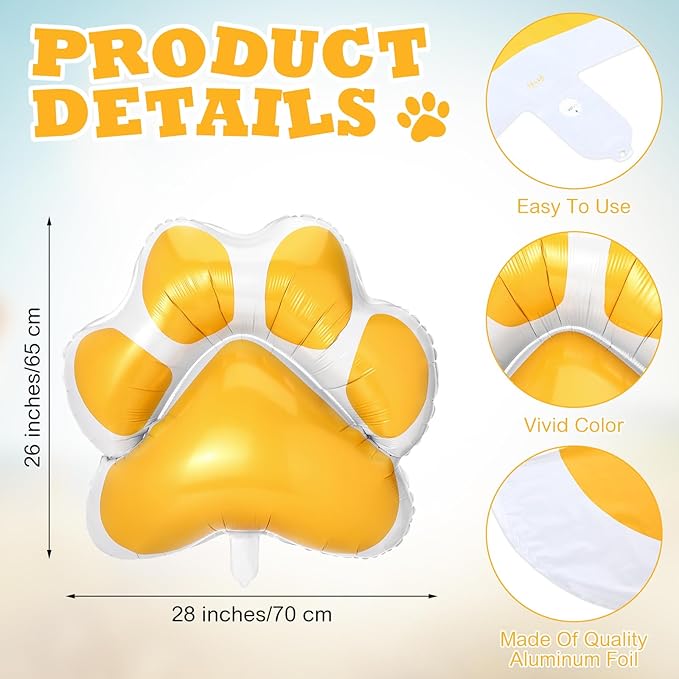 Hungdao 9 Pcs 28 x 26 Inch Orange Dog Paw Balloons Paw Print Foil Balloons Large Puppy Birthday Party Supplies for Baby Shower Pets Dog Themed Party Decorations
