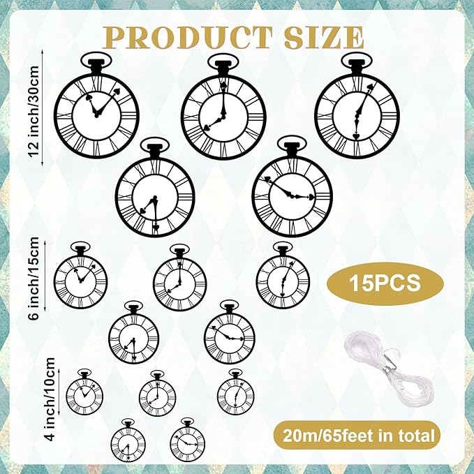 Wonderland Tea Party Decoration Clock Hanging Banners Wonderland Spring Themed Garland banner Curious Clock Backdrop Photo Props for Indoor Outdoor Garden Birthday Baby Shower Party Supplies