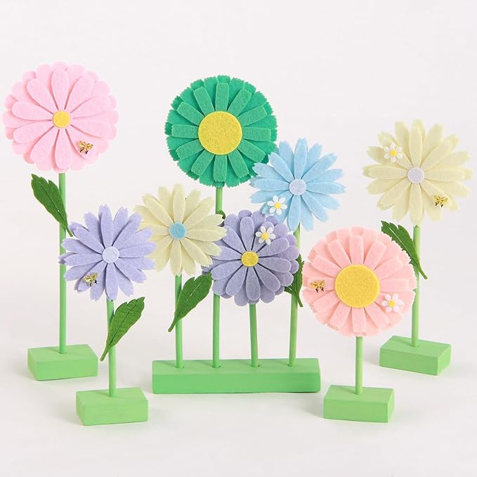 SUNBEAUTY 8PCS Daisy Felt Centerpieces for Tables Pastel Flower Birthday Party Decorations Daisy Birthday Party Decorations Spring Floral Table Decor for Girl Birthday Baby Shower Garden Home Decor