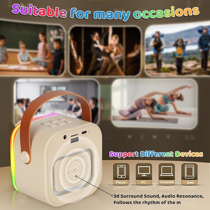 Mini Karaoke Machine for Kids, Girl Toys Gifts, Kids Karaoke Wireless Microphone for 4,5,6,7,8,9,10,11,12 Years Old Boys and Girls Christmas Party Gifts Toys (Beige)