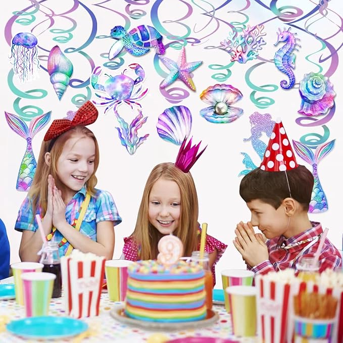 30 Pcs Mermaid Hanging Swirl - Mermaid Party Decorations, Mermaids Parties Supplies for Girls, Ocean Ceiling Streamers for Mermaids Party Favors, Baby Shower and Theme Birthday Parties Decoration