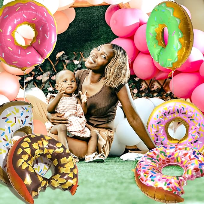 Pink Donut Shaped Balloons Dessert Food Food Cake Sweet Candy Decoration, 6 Pack Sprinkle Donut Balloons Sweetmeat Doughnut Time Party Supplies For Grow Up Party Supplies Baby Shower Wedding Christmas