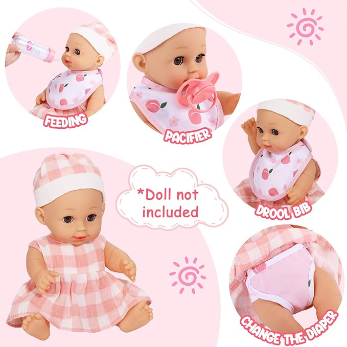 GAGAKU Baby Doll Bassinet Carrier, 12 Inch Baby Doll Accessories Set, Baby Doll Carrier Accessories for 12 Inch Baby Dolls, Including Magic Baby Bottle, Bib, Pacifier, Diaper