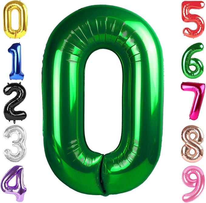 40 Inch Dark Green Number 0 Balloon, Giant Number 0 Balloons for 10th 20th 30th 40th Birthday Decorations, Party Supplies for Baby Boy Girl, Dark Green Party Decor