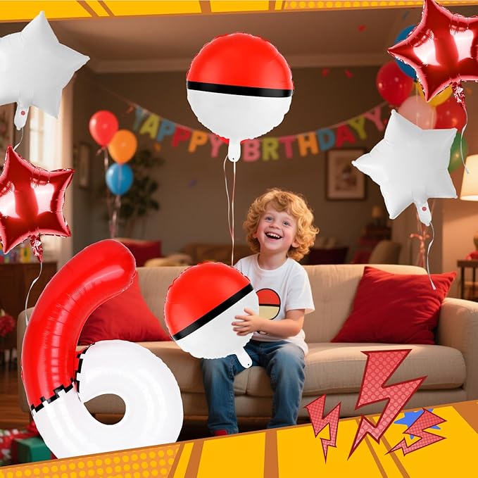 40 Inch Red & White Cartoon Themed Theme Number Balloon, Number Block Foil Number 6 Balloons Large Big Numbers Helium Balloon for Girls Boys 6th Birthday Theme Party Decorations (Number 6)