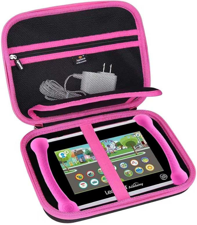 Aproca Case Compatible with Leapfrog LeapPad Academy Kids’ Learning Tablet/Epic Academy Edition/LeapPad Ultimate, Portable Storage Bag for Accessories -Black with Pink Zipper