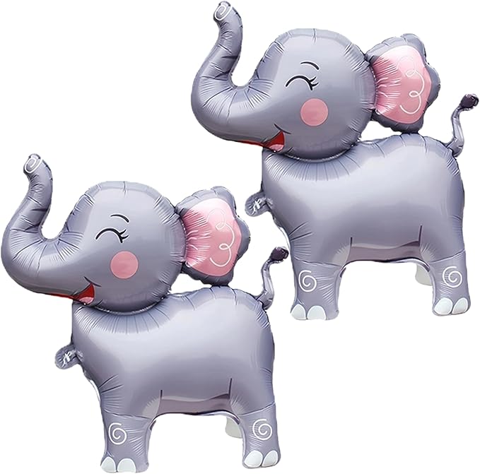 Elephant Foil Balloons,2Pcs 25" 3D Giant Big Jungle Safari Animal Birthday Party Decorations,Safari Cartoon Balloon For Kids,Wild Zoo Theme Gender Reveal Supplies Gray