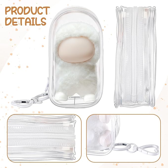 Clear Protective Case Display Accessories for 4.13 Inch 10cm 4.0 Series Plush Doll with Keychain, PVC Hanging Storage Case Cover Doll Storage Bag Figures Dolls Collectible Toys(Transparent)