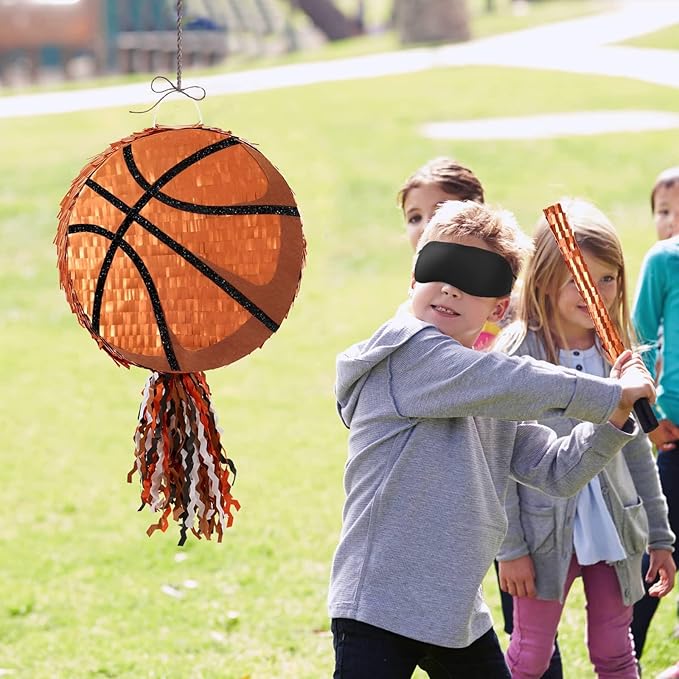 WERNNSAI Basketball Piñata - Basketball Piñata for Boys Kids Sports Birthday Party Decorations Sport Ball Birthday Games for Carnival Events Party Supplies with Blindfold and Bat