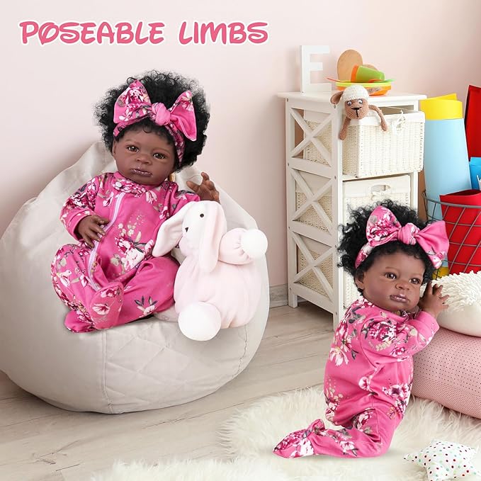 Aori Reborn Baby Dolls Black Girl - 20-inch Black American Realistic Newborn Doll with Feeding Accessories, Great Gift Set for Kids 3+, Grand-Parents, Collectors