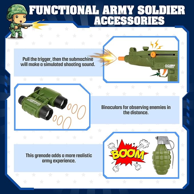 GIFTINBOX Army Costume for Kids, Boys Military Soldier Costume with Toy Accessories, Halloween Costumes for Boys, 13Pcs Army kit Middle(6-8yrs)
