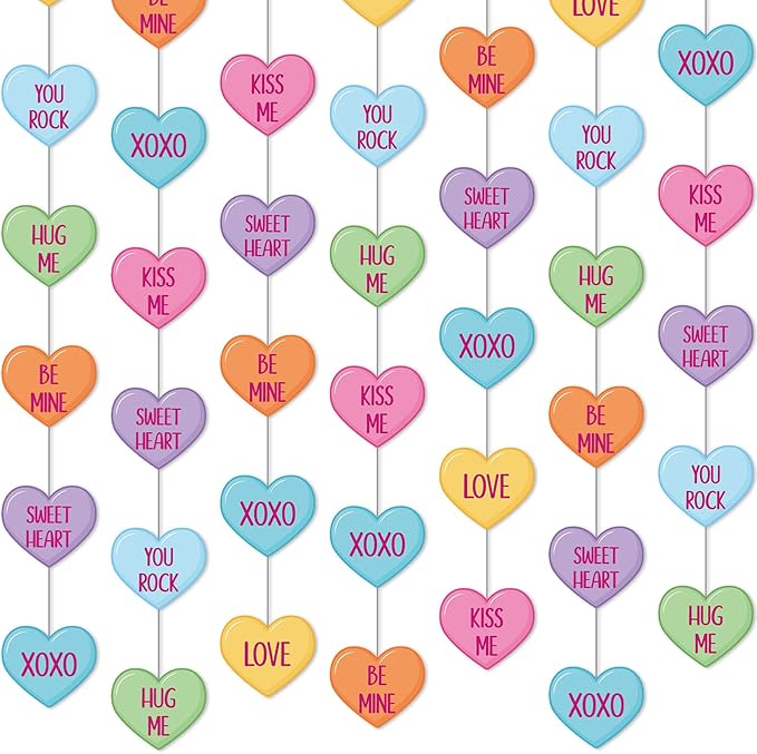 Capoda 8 Pcs Valentines Day Candy Heart Decorations Valentine Paper Heart Garland Decor Colorful Love Hanging Banners for Sweet Day Wedding Anniversary Birthday Party Supplies