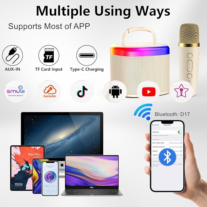 Mini Karaoke Machine, Portable Bluetooth Speaker with Microphone for Kids Singing Home Party, Christmas Halloween Kids Birthday Gifts, Music Toys for Girls Boys 3-12+ Years Old